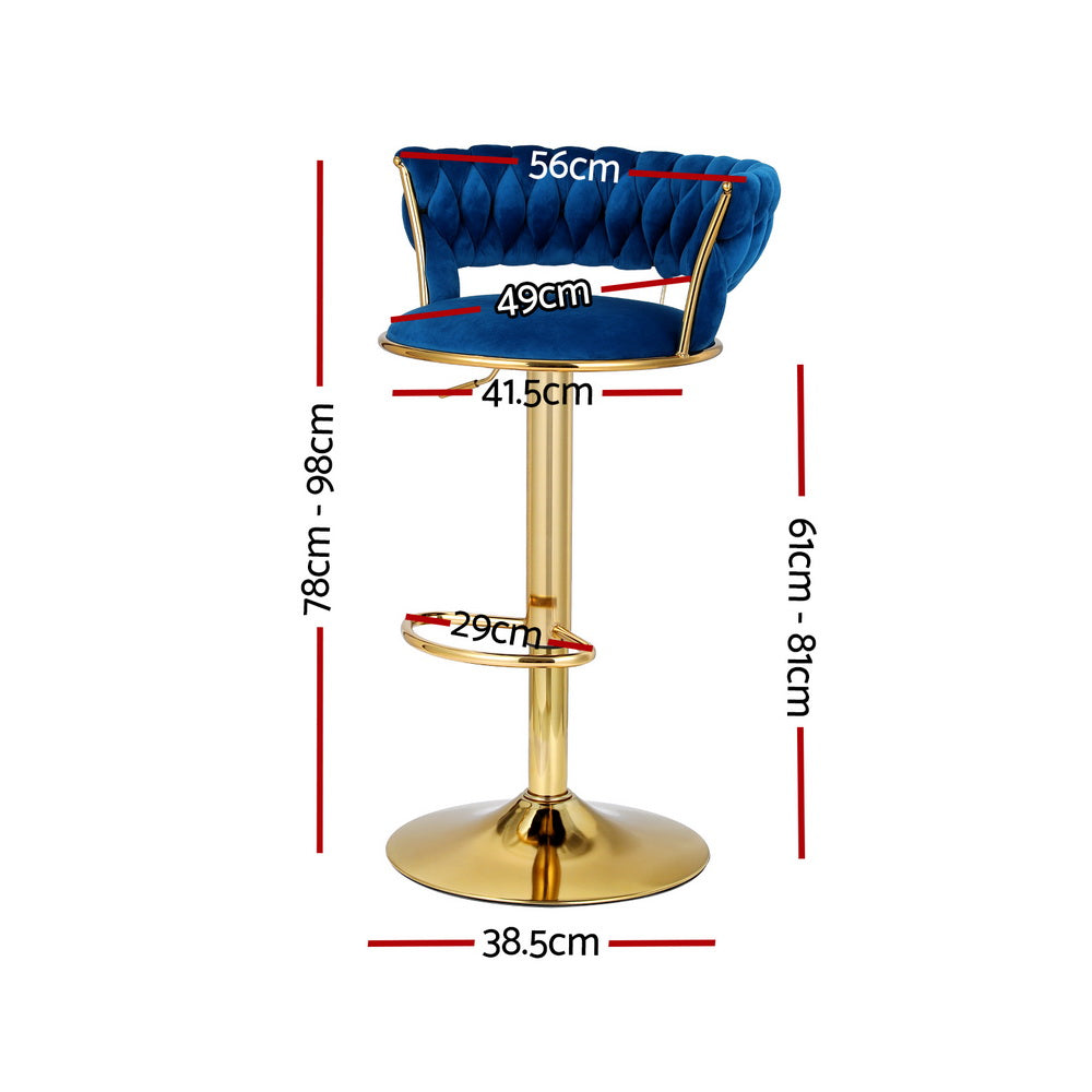 Artiss Vivien - 1 x Bar Stool Dining Chairs Gas Lift Velvet Woven Padded - Blue