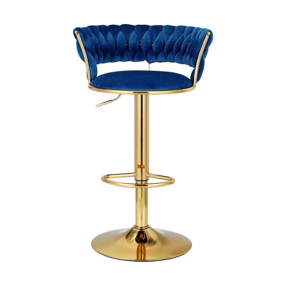 Artiss Vivien - 1 x Bar Stool Dining Chairs Gas Lift Velvet Woven Padded - Blue