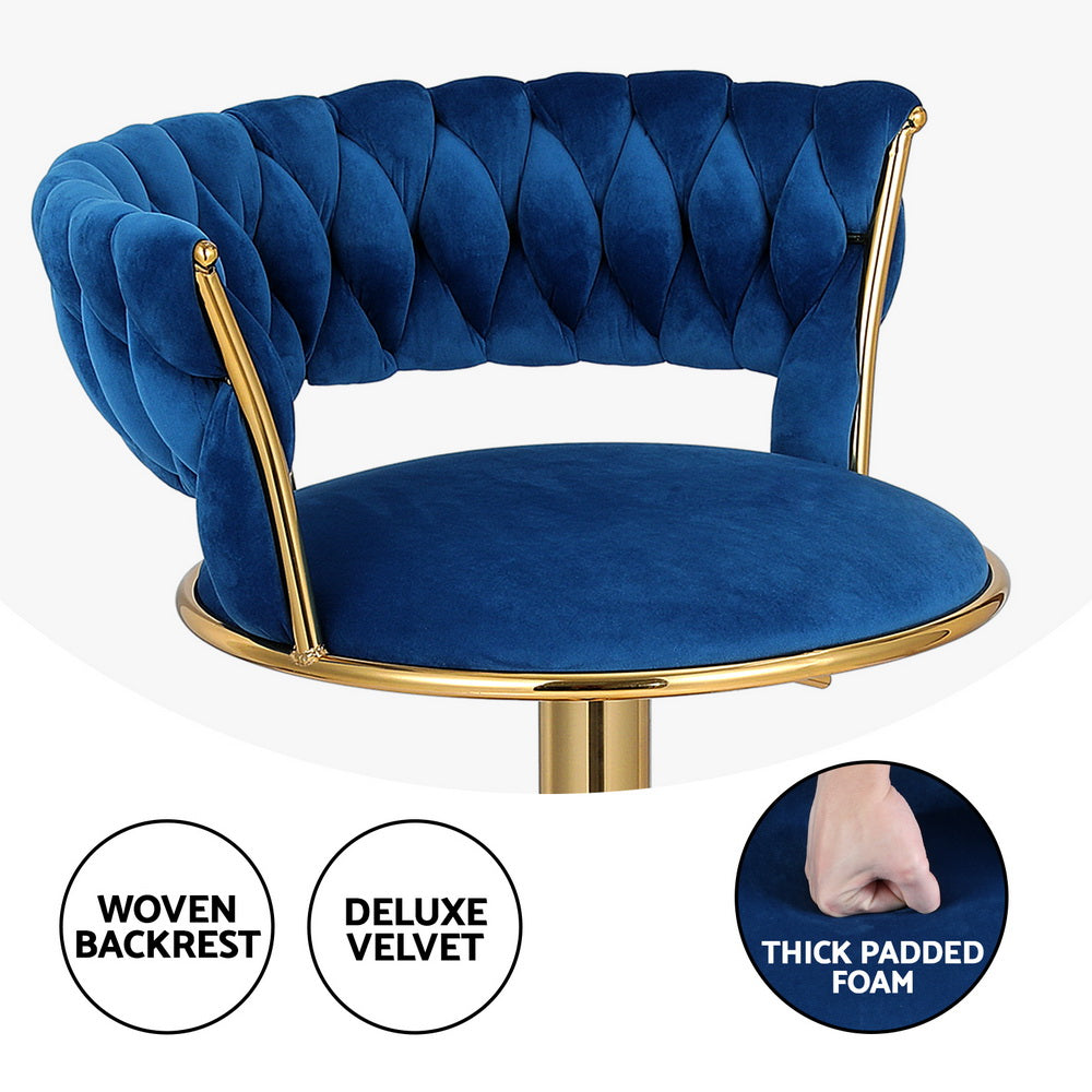 Artiss Vivien - 1 x Bar Stool Dining Chairs Gas Lift Velvet Woven Padded - Blue