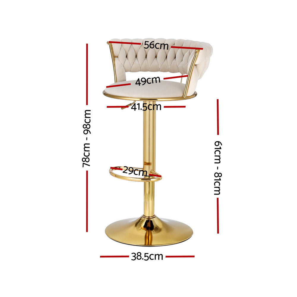 Artiss Vivien - 1 x Bar Stool Dining Chairs Gas Lift Velvet Woven Backrest - Ivory