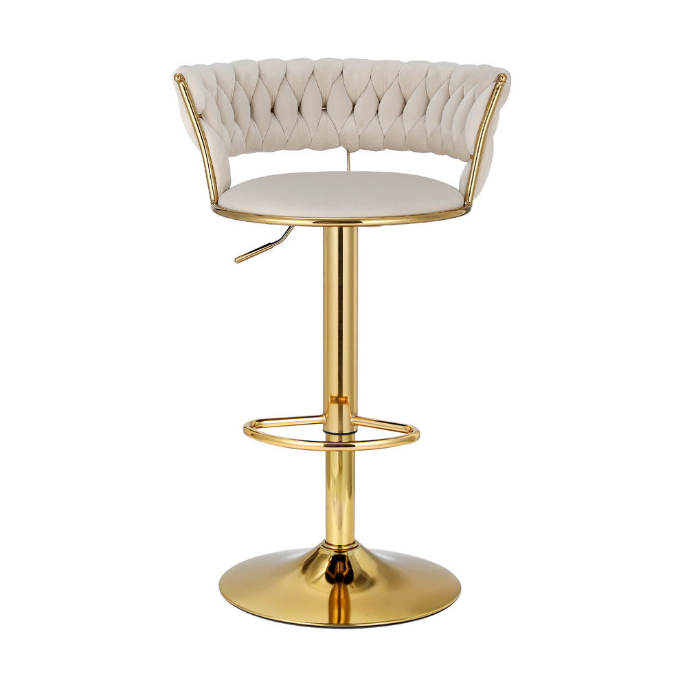 Artiss Vivien - 1 x Bar Stool Dining Chairs Gas Lift Velvet Woven Backrest - Ivory