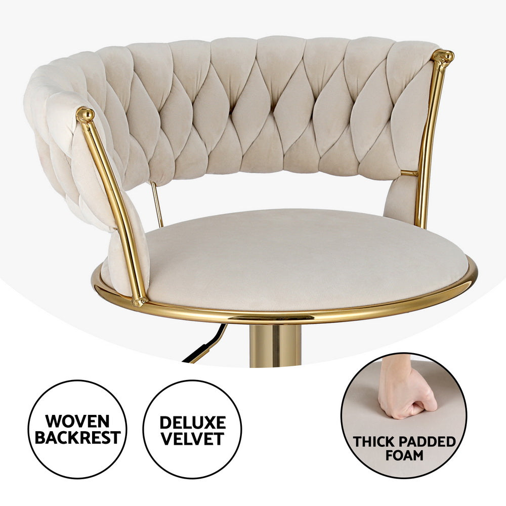 Artiss Vivien - 1 x Bar Stool Dining Chairs Gas Lift Velvet Woven Backrest - Ivory