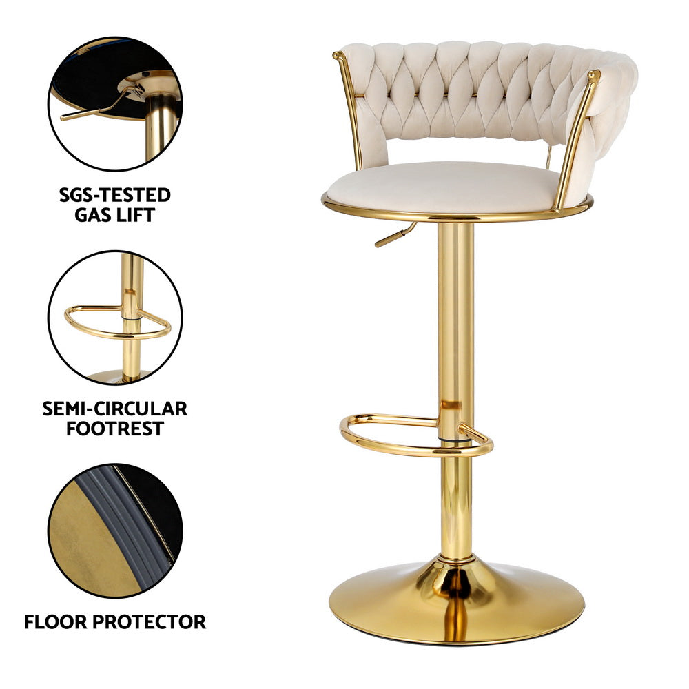 Artiss Vivien - 1 x Bar Stool Dining Chairs Gas Lift Velvet Woven Backrest - Ivory