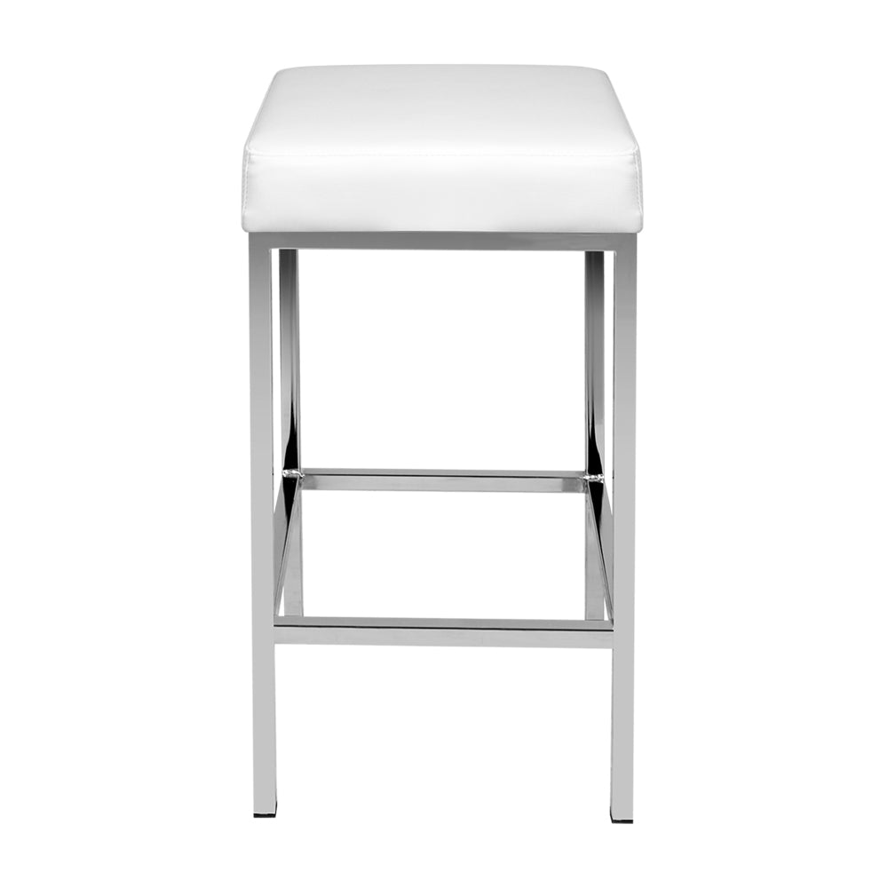 Artiss Delux Set of 2 PU Leather Backless Bar Stools - White and Chrome