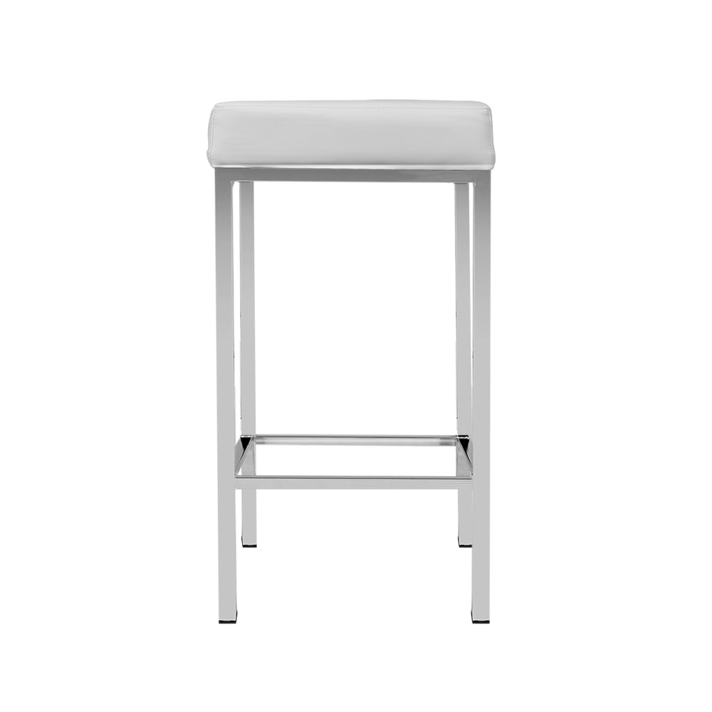 Artiss Delux Set of 2 PU Leather Backless Bar Stools - White and Chrome
