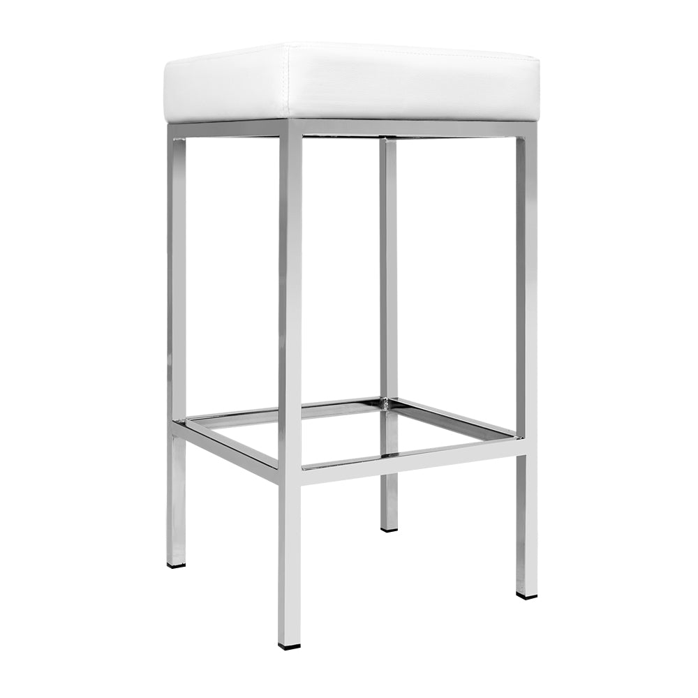 Artiss Delux Set of 2 PU Leather Backless Bar Stools - White and Chrome