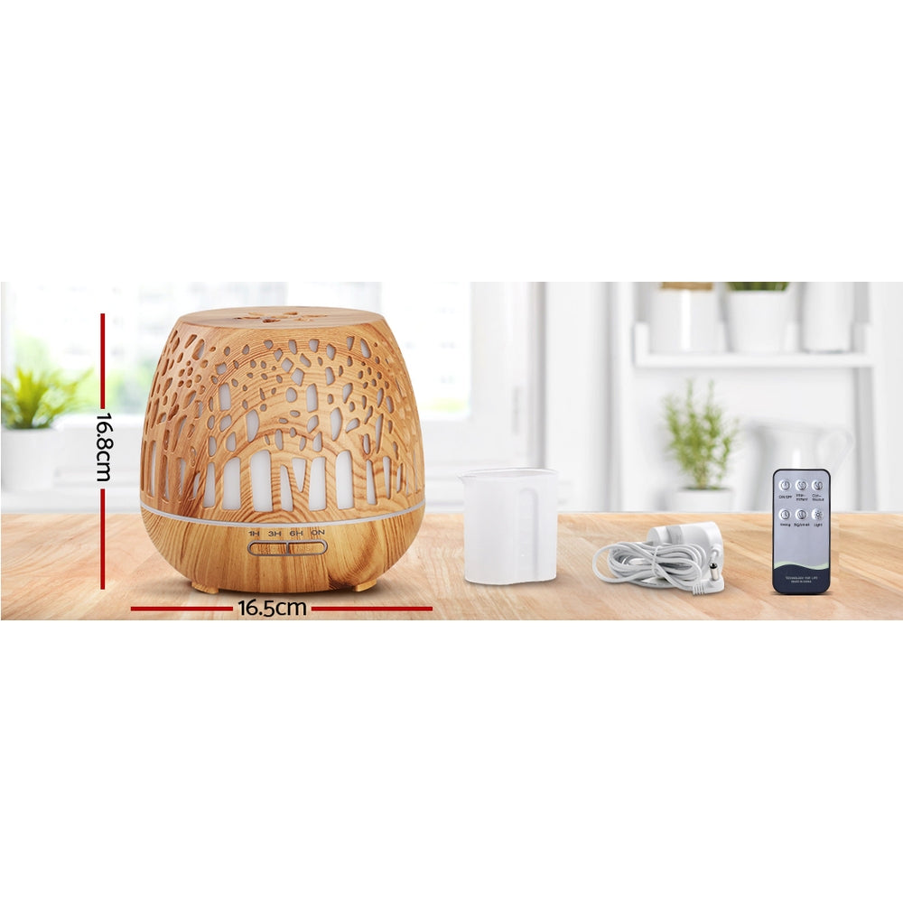 Devanti Aroma Diffuser Essential Oil Ultrasonic Cool Mist Wood Grain Remote Control 400ml