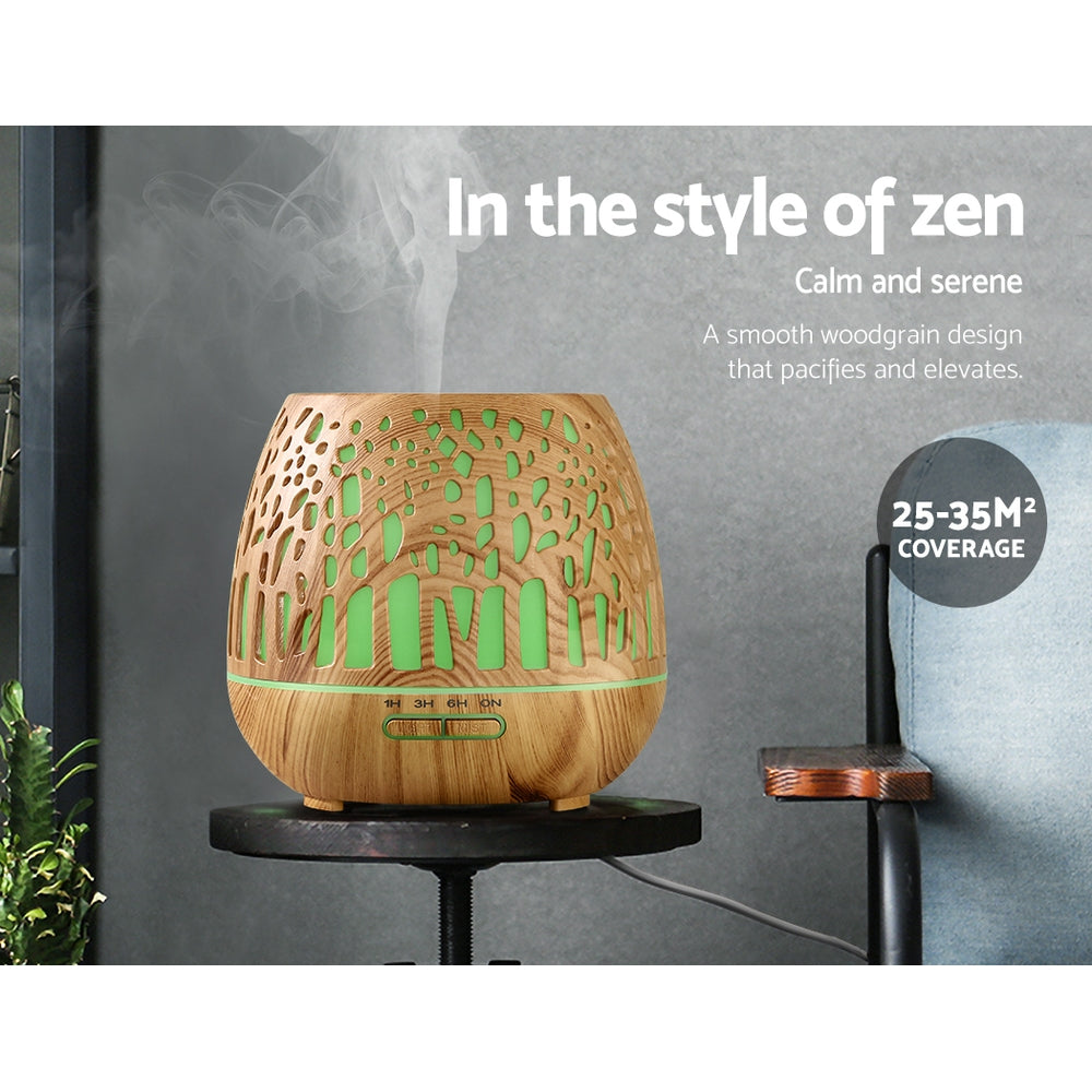 Devanti Aroma Diffuser Essential Oil Ultrasonic Cool Mist Wood Grain Remote Control 400ml