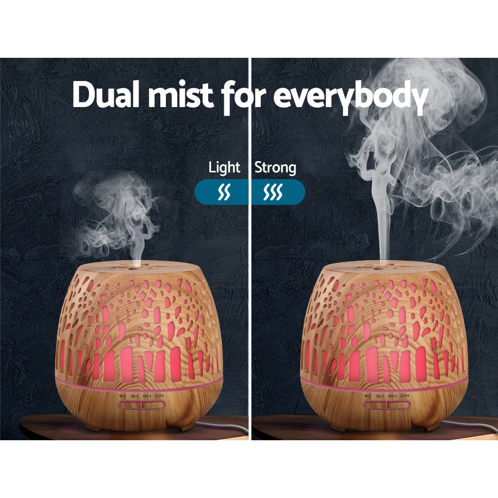 Devanti Aroma Diffuser Essential Oil Ultrasonic Cool Mist Wood Grain Remote Control 400ml