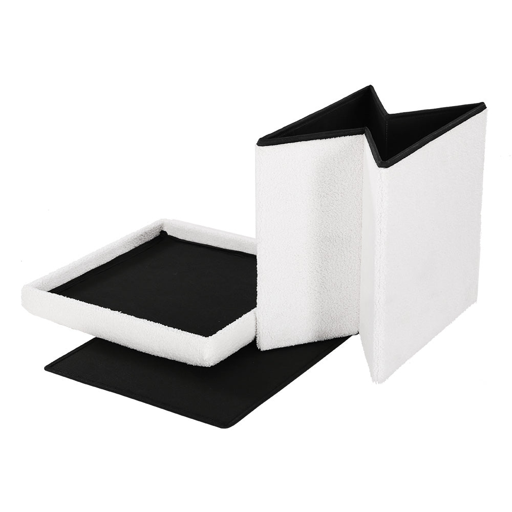 Artiss Janeska Square Foot Stool Teddy Fabric Storage Ottoman Padded Seat White