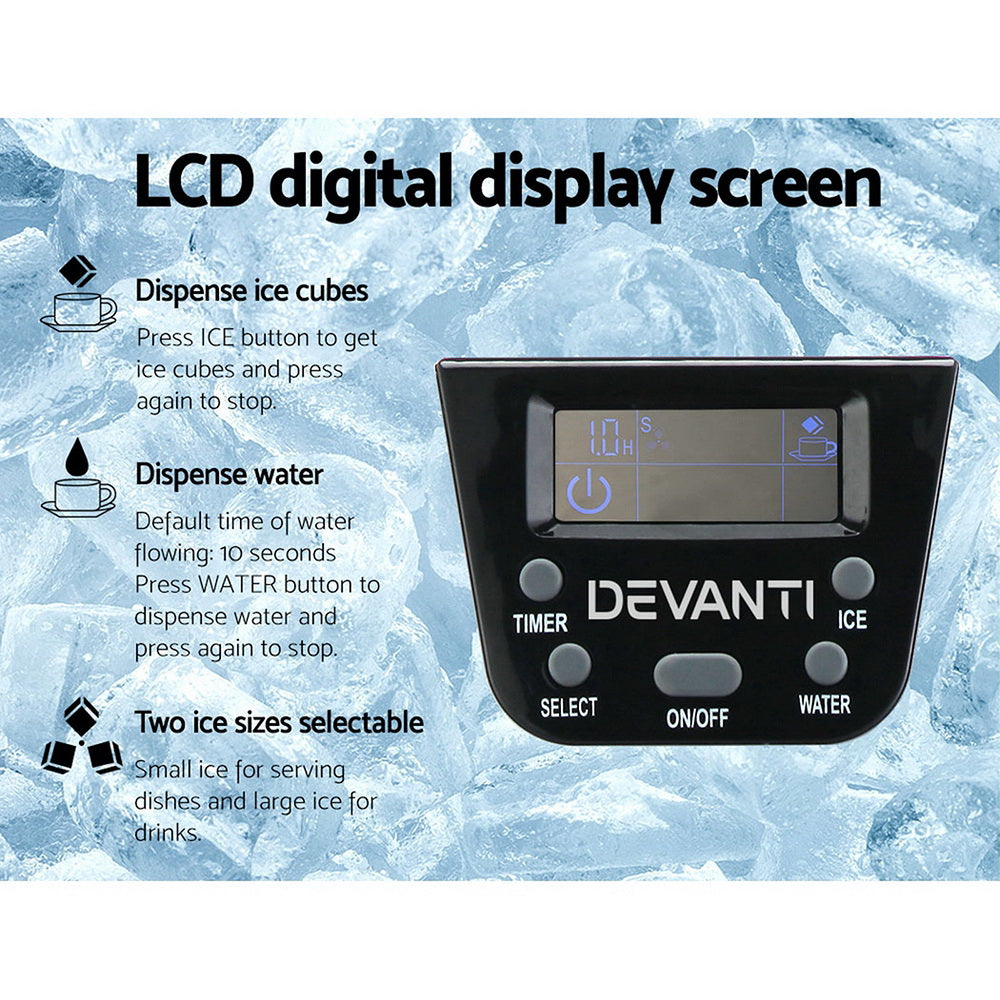Devanti 2L Portable Ice Cube Maker & Water Dispenser - Silver