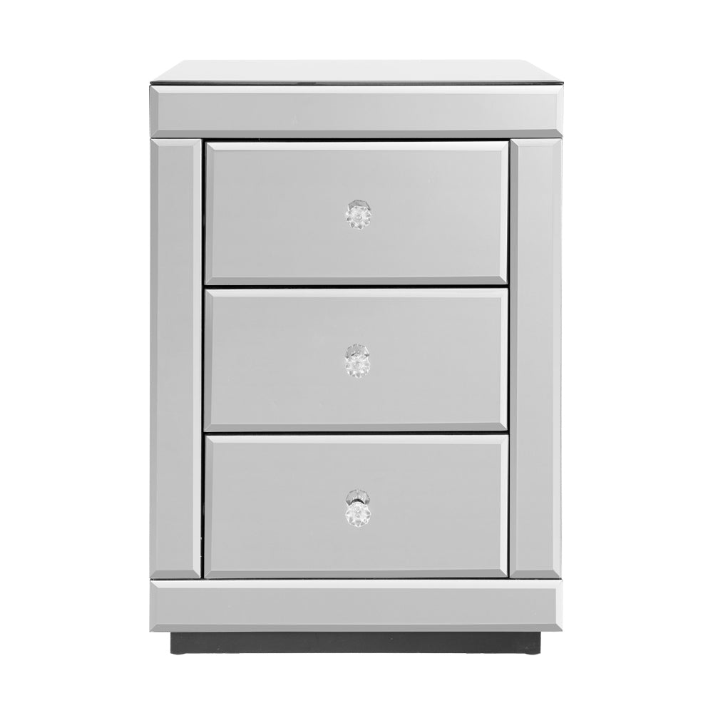 Artiss Presia x2 Bedside Table 3 Drawers Mirrored - Silver