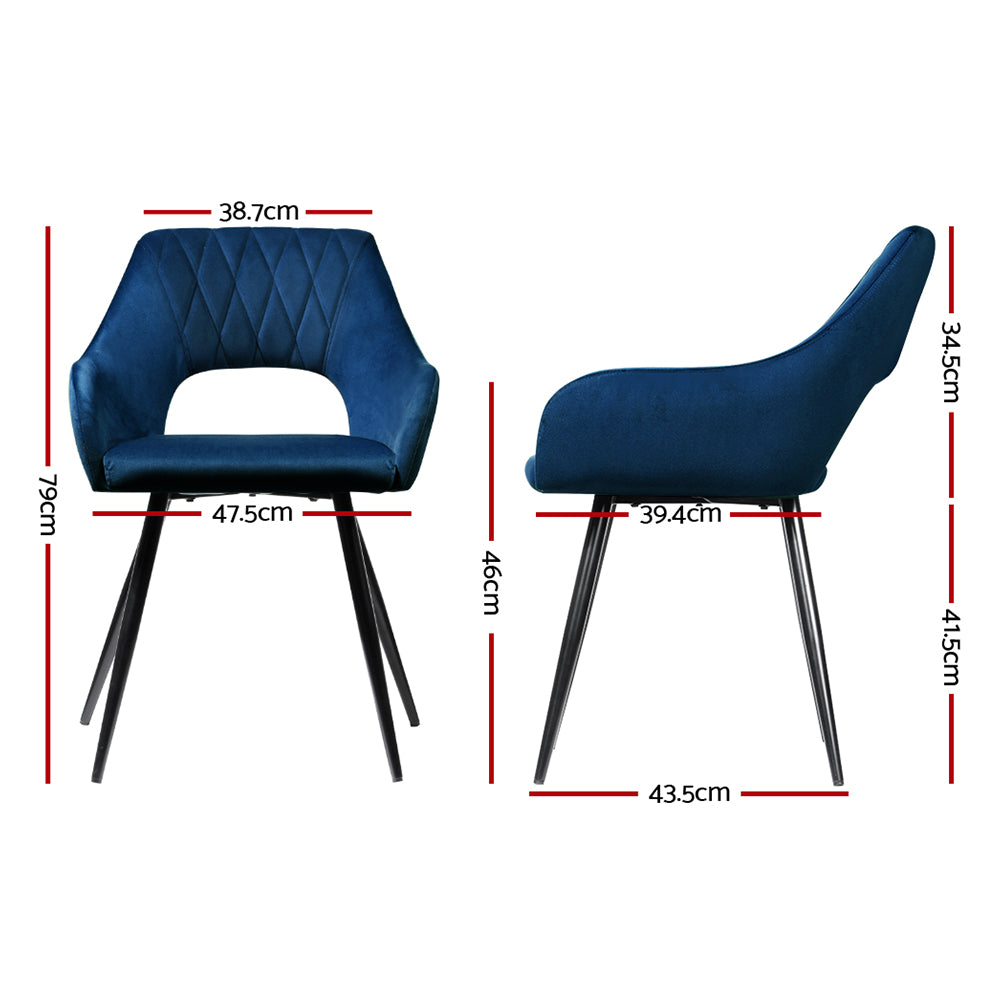 Artiss Caitlee Set of 2 Dining Chairs Velvet Blue