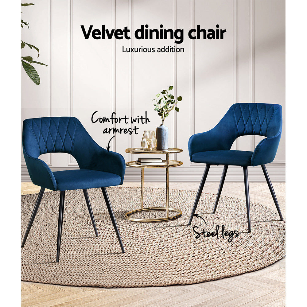 Artiss Caitlee Set of 2 Dining Chairs Velvet Blue