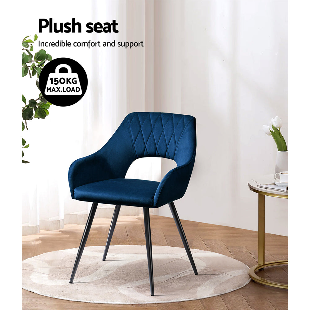 Artiss Caitlee Set of 2 Dining Chairs Velvet Blue