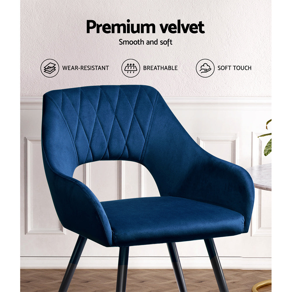 Artiss Caitlee Set of 2 Dining Chairs Velvet Blue