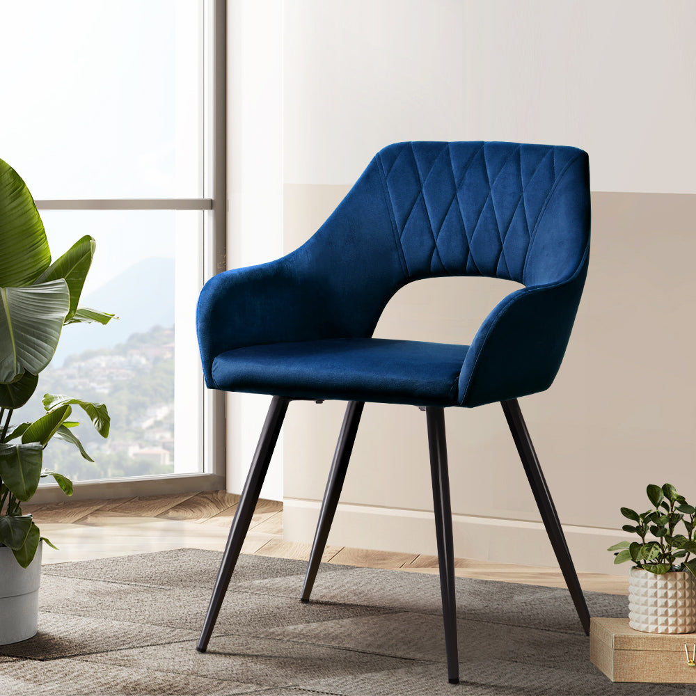 Artiss Caitlee Set of 2 Dining Chairs Velvet Blue