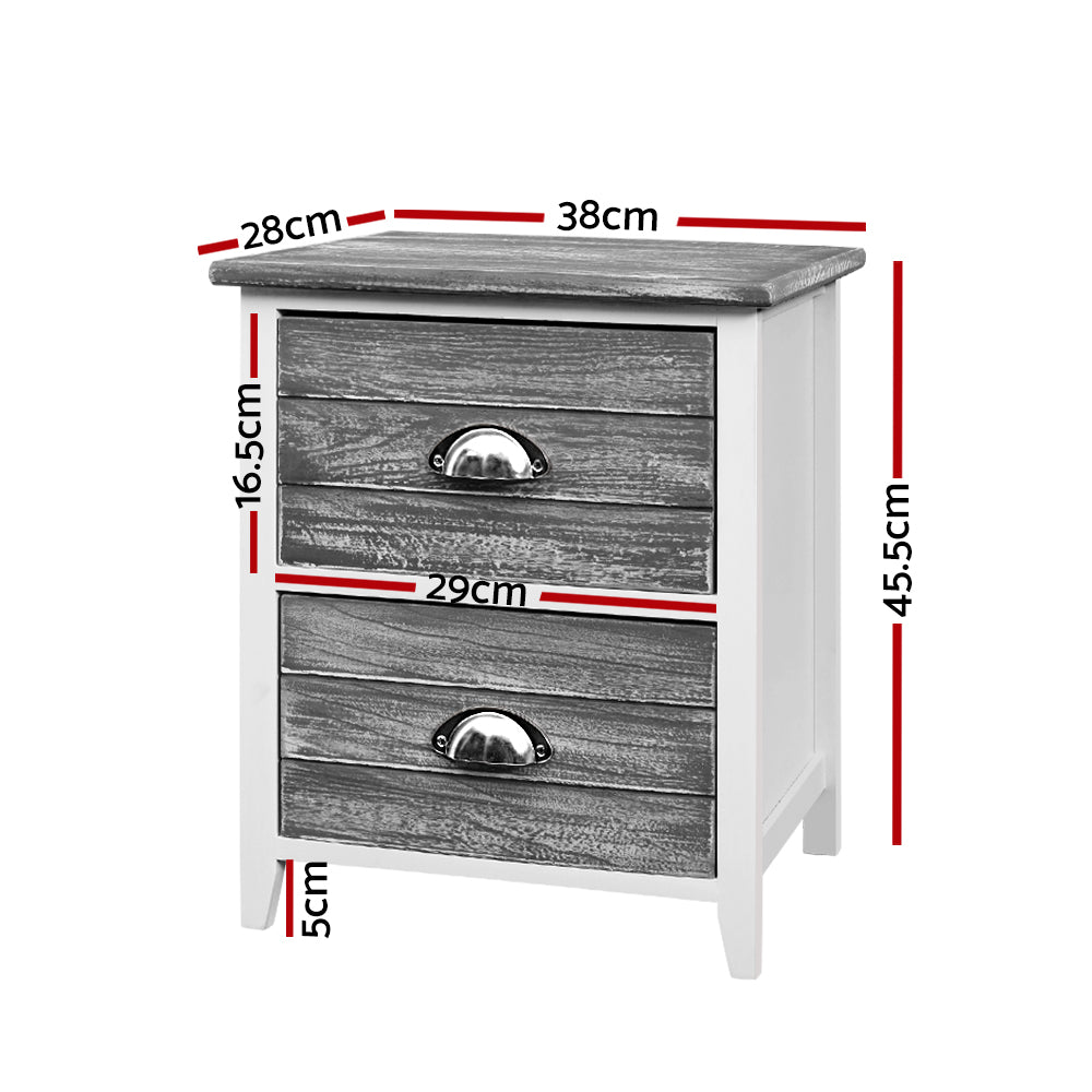 Artiss Sage - 2 x Bedside Table 2 Drawers Storage White and Grey