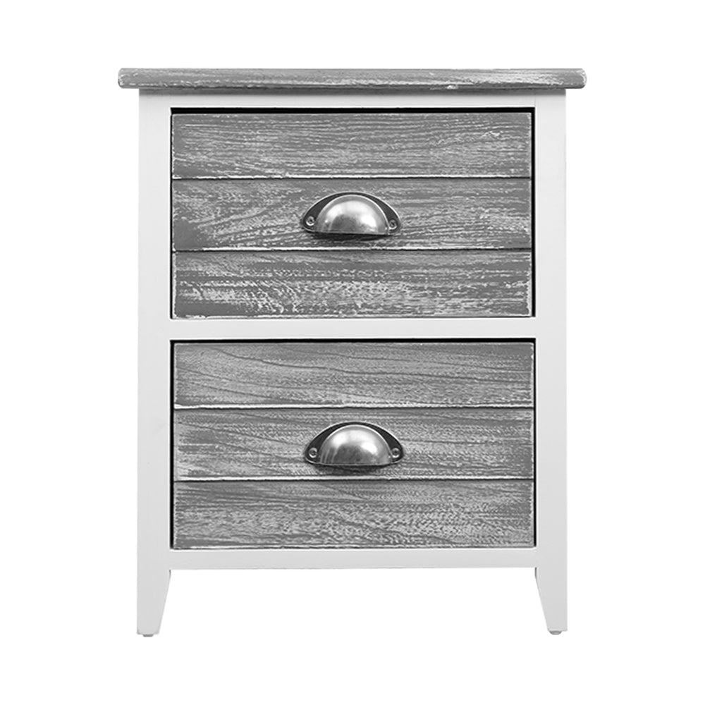 Artiss Sage - 2 x Bedside Table 2 Drawers Storage White and Grey
