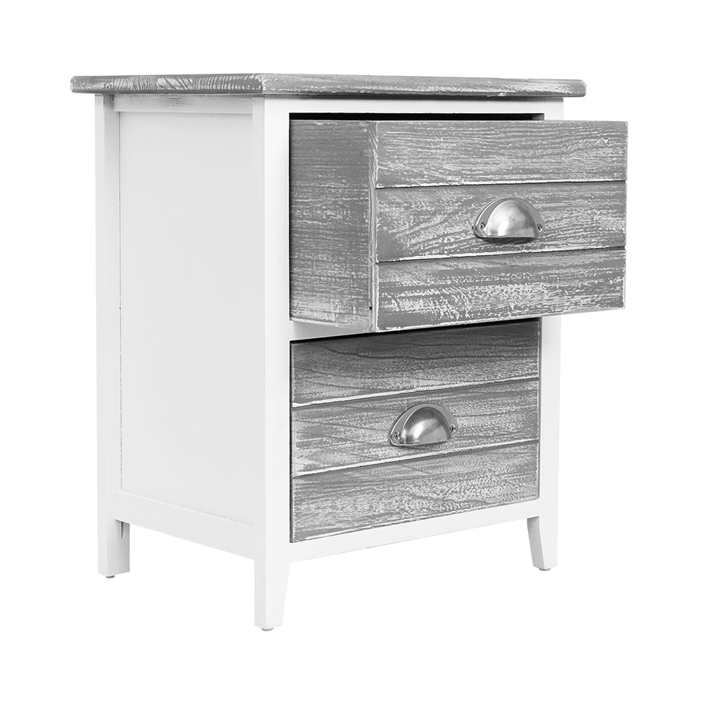 Artiss Sage - 2 x Bedside Table 2 Drawers Storage White and Grey