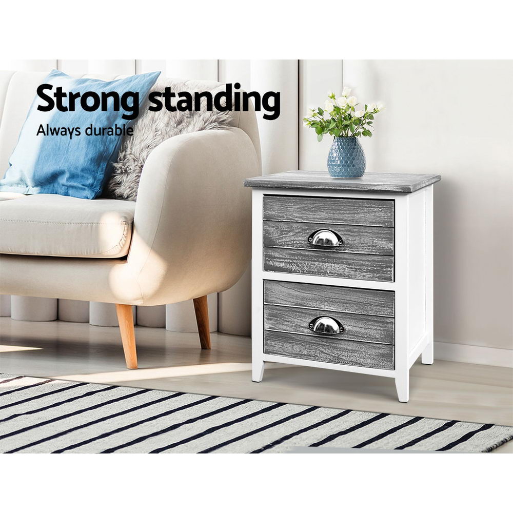 Artiss Sage - 2 x Bedside Table 2 Drawers Storage White and Grey