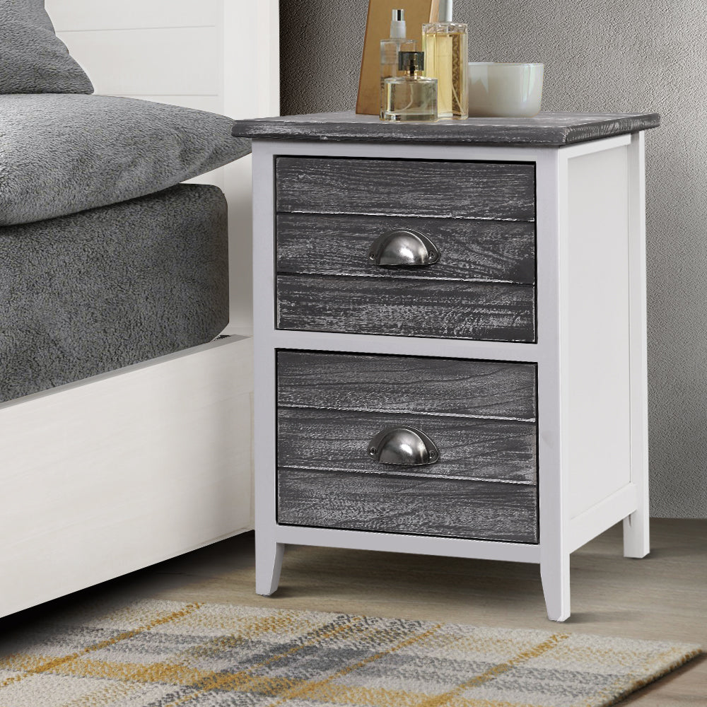 Artiss Sage - 2 x Bedside Table 2 Drawers Storage White and Grey