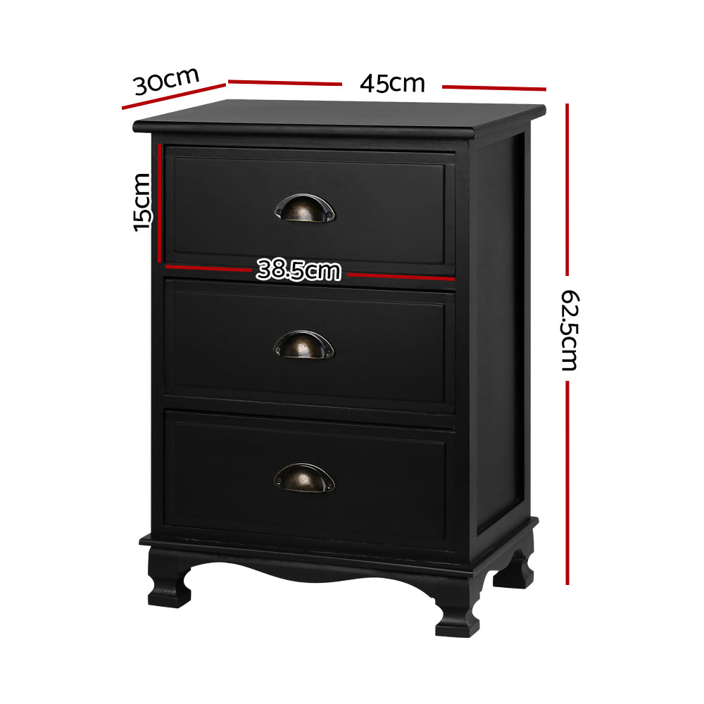 Artiss Thyme Vintage Bedside Table Black