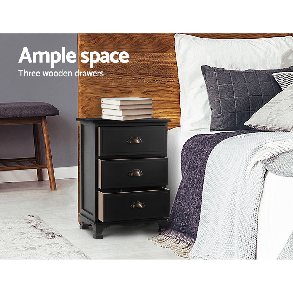 Artiss Thyme Vintage Bedside Table Black