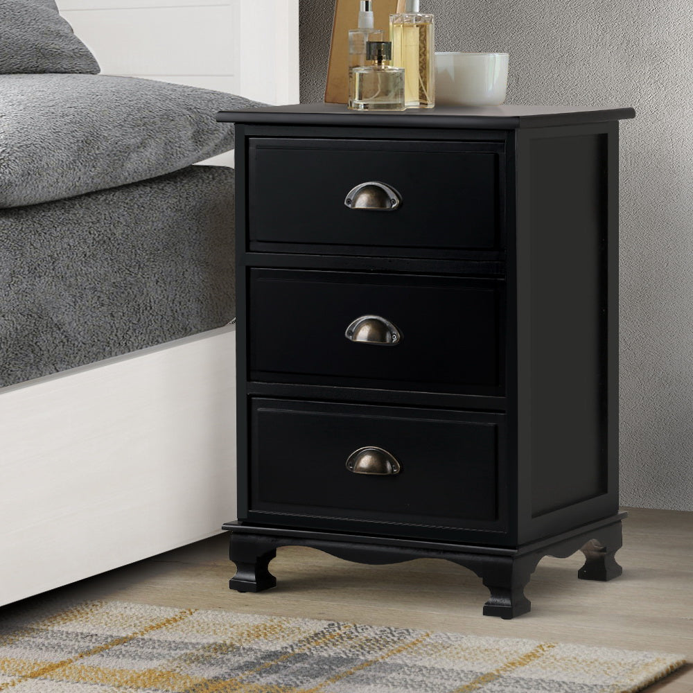 Artiss Thyme Vintage Bedside Table Black