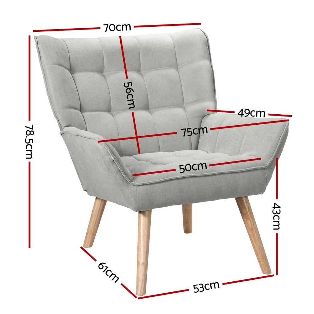 Artiss Cindy Accent Chair Linen Fabric Cushion Seat Grey