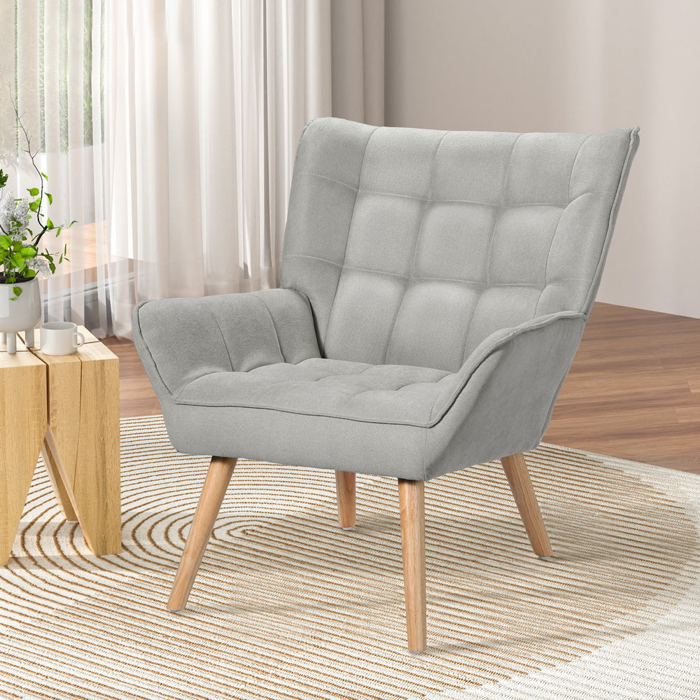 Artiss Cindy Accent Chair Linen Fabric Cushion Seat Grey