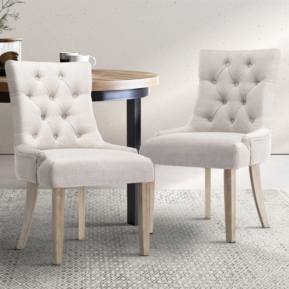 Artiss Cayes Set of 2 Dining Chair Beige French Provincial Chairs