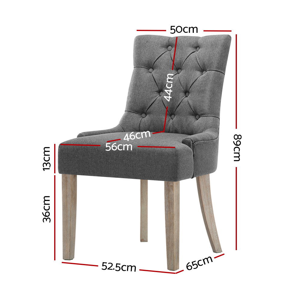 Artiss Cayes Set of 2 Dining Chair French Provincial Chairs Wooden Fabric Retro Cafe Grey
