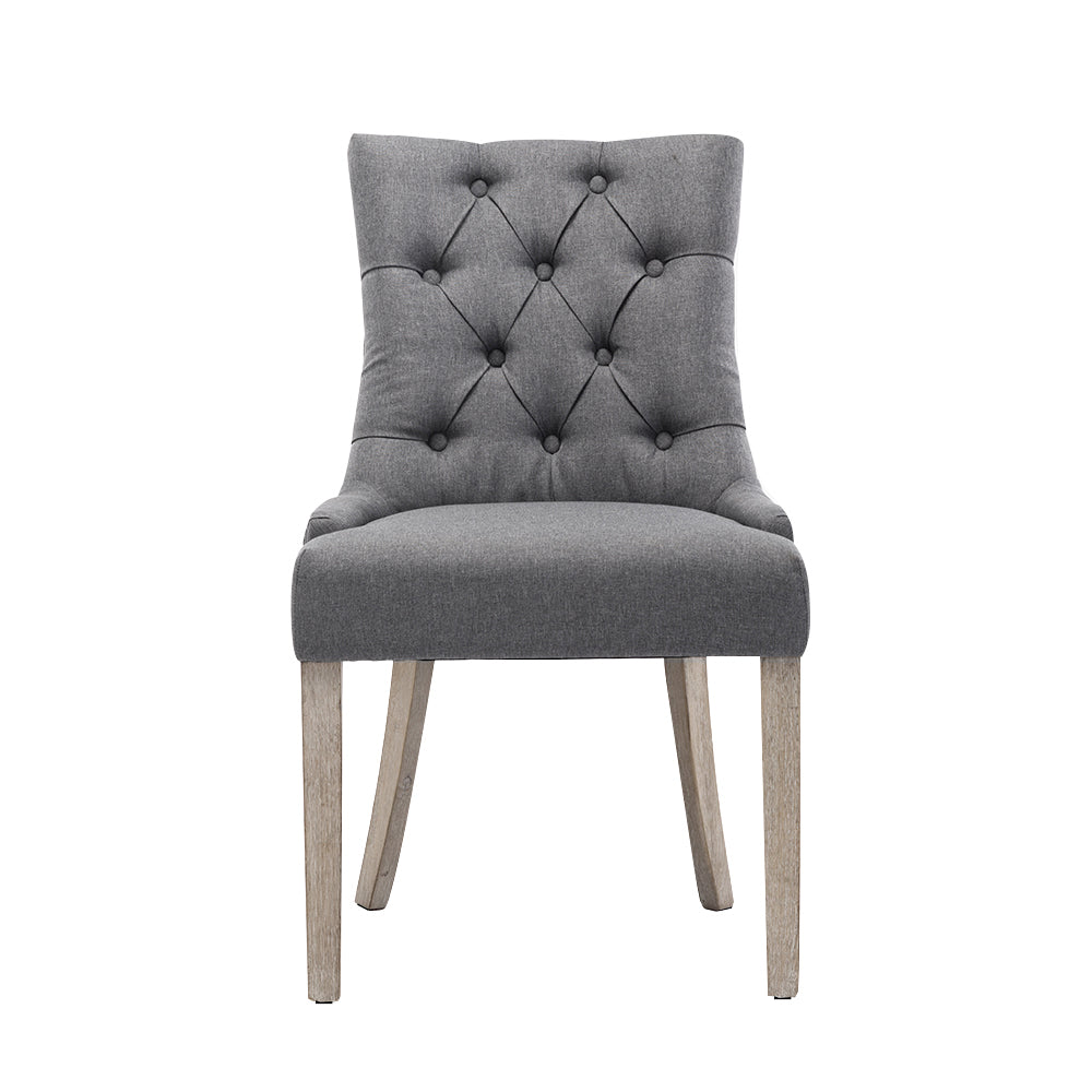 Artiss Cayes Set of 2 Dining Chair French Provincial Chairs Wooden Fabric Retro Cafe Grey