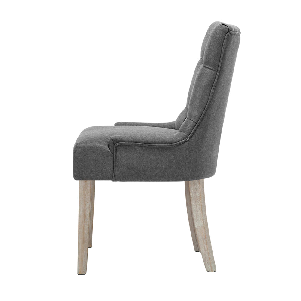 Artiss Cayes Set of 2 Dining Chair French Provincial Chairs Wooden Fabric Retro Cafe Grey