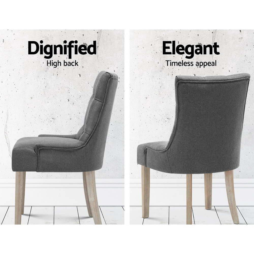 Artiss Cayes Set of 2 Dining Chair French Provincial Chairs Wooden Fabric Retro Cafe Grey