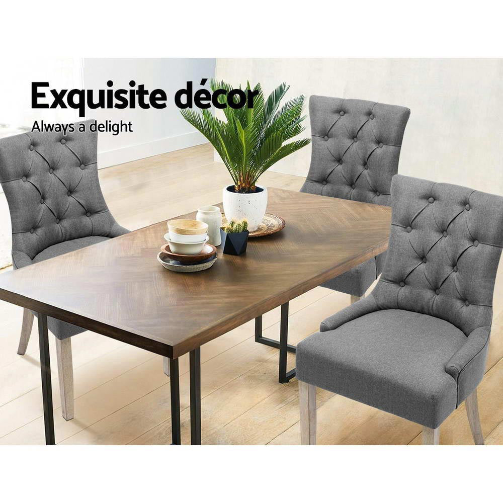 Artiss Cayes Set of 2 Dining Chair French Provincial Chairs Wooden Fabric Retro Cafe Grey