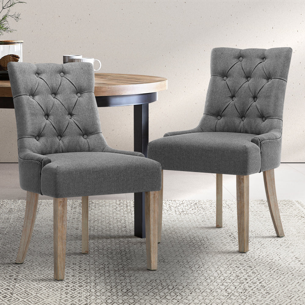 Artiss Cayes Set of 2 Dining Chair French Provincial Chairs Wooden Fabric Retro Cafe Grey