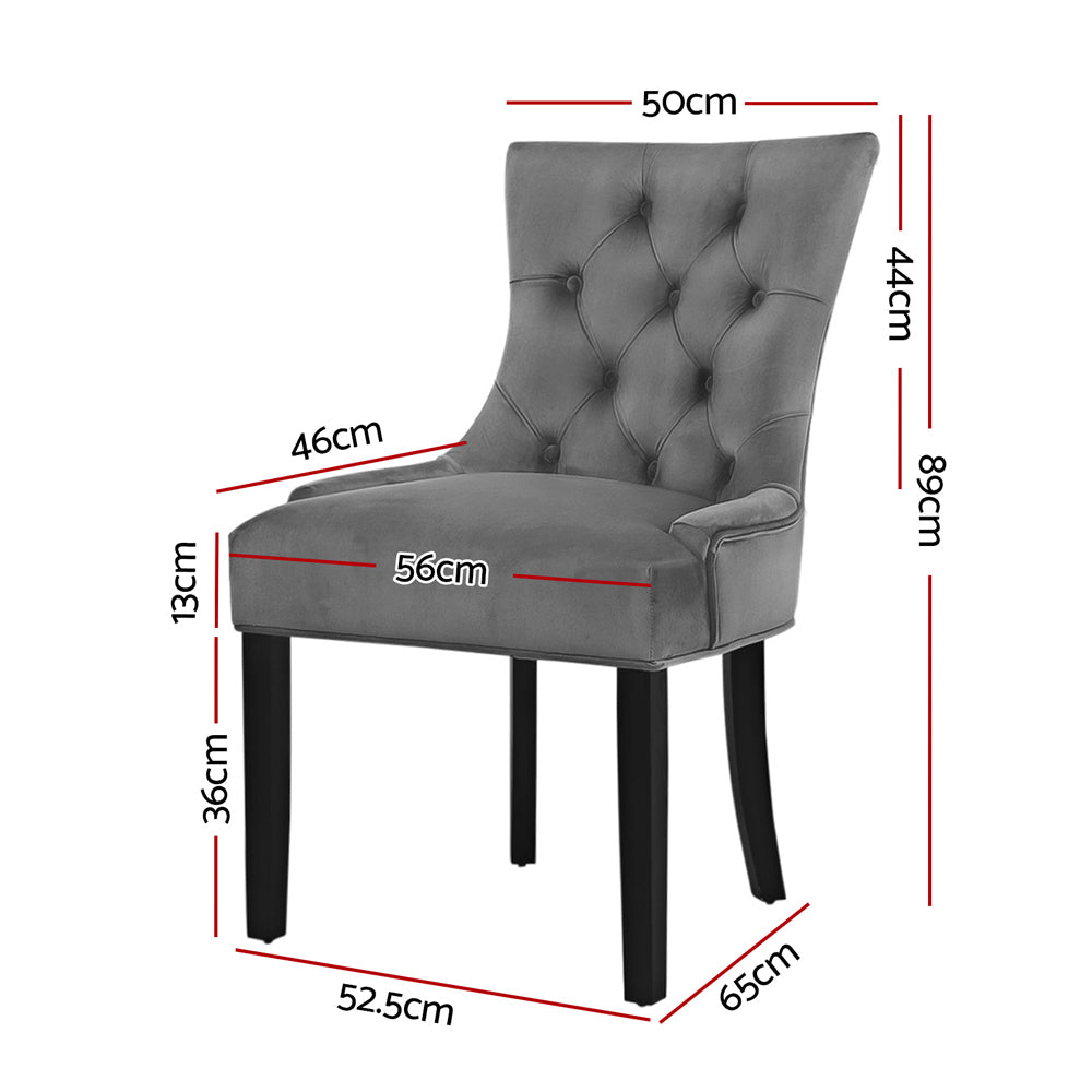 Artiss Cayes Set of 2 Dining Chairs French Provincial Retro Chair Wooden Velvet Fabric Grey