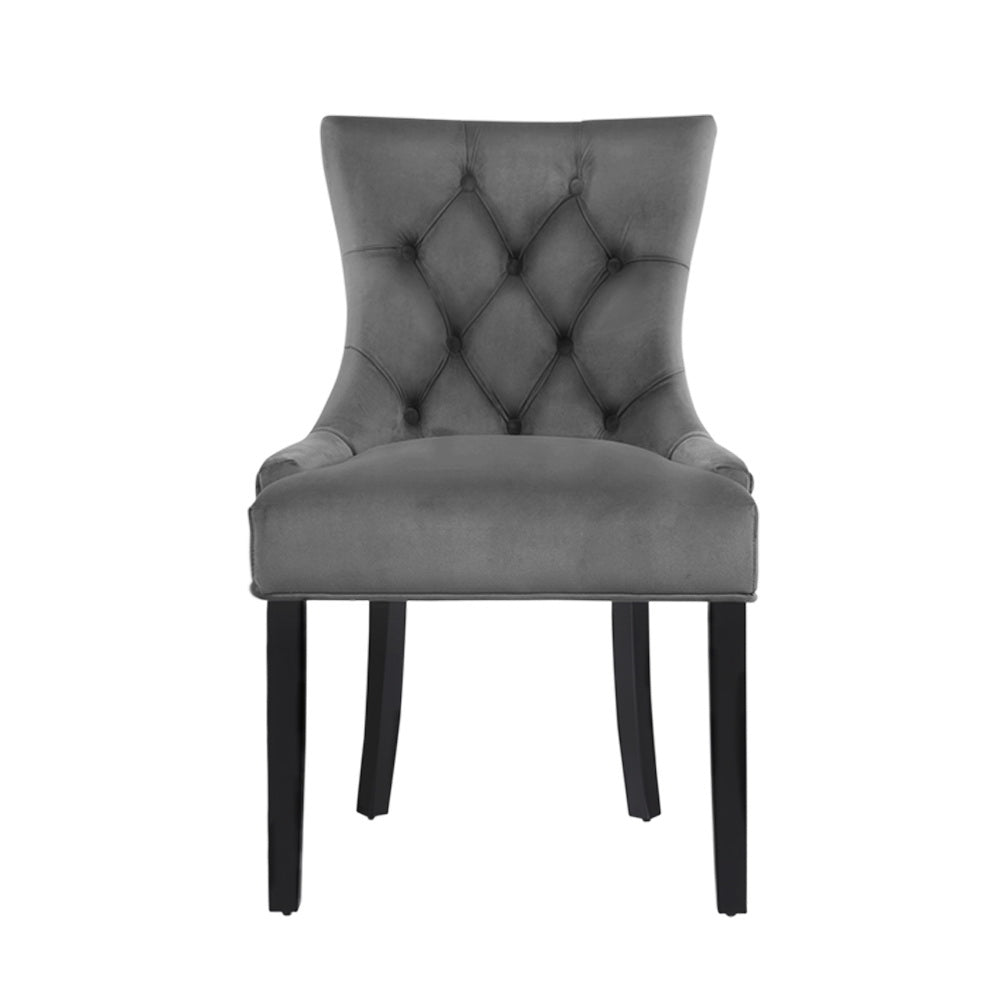 Artiss Cayes Set of 2 Dining Chairs French Provincial Retro Chair Wooden Velvet Fabric Grey