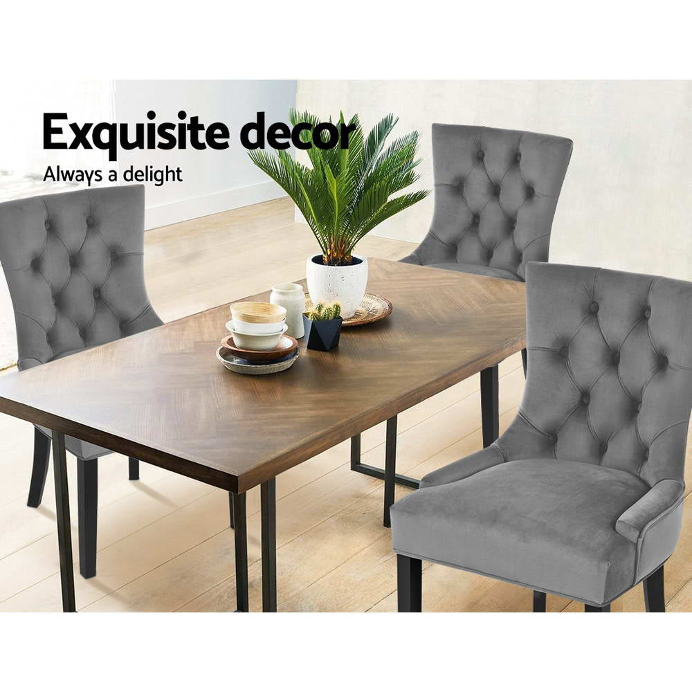 Artiss Cayes Set of 2 Dining Chairs French Provincial Retro Chair Wooden Velvet Fabric Grey