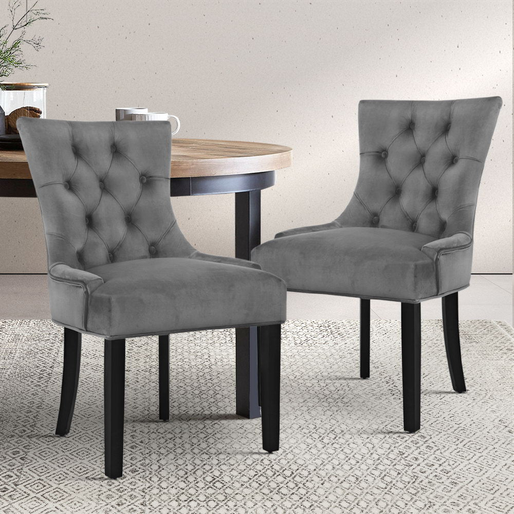 Artiss Cayes Set of 2 Dining Chairs French Provincial Retro Chair Wooden Velvet Fabric Grey