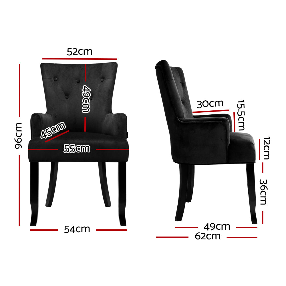 Artiss Cayes Dining Chair French Provincial Chair Velvet Black