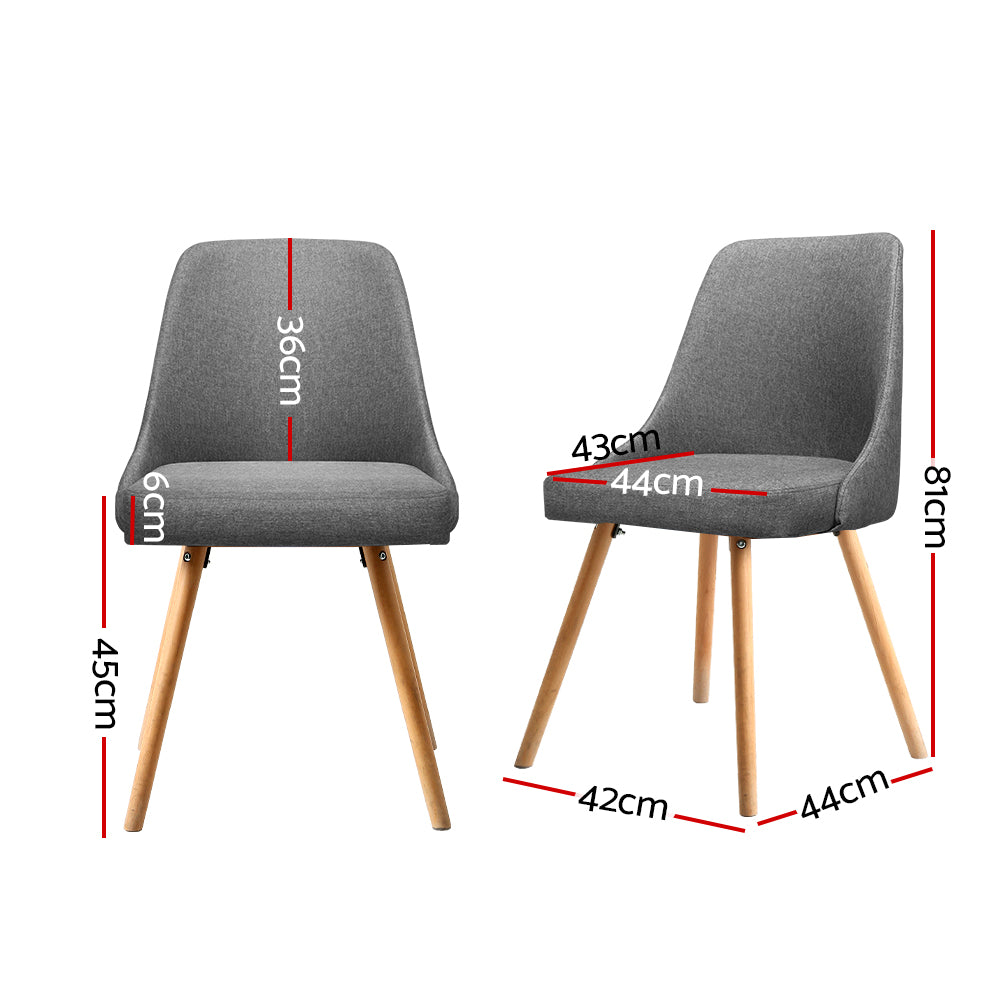 Artiss Kalmar Set of 2 Dining Chairs Beech Wooden Timber Chair Fabric Grey