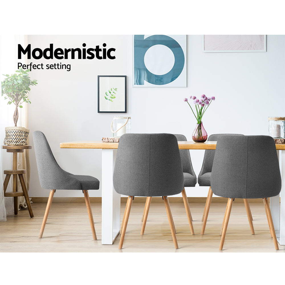 Artiss Kalmar Set of 2 Dining Chairs Beech Wooden Timber Chair Fabric Grey