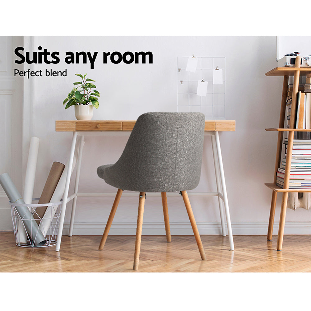 Artiss Kalmar Set of 2 Dining Chairs Beech Wooden Timber Chair Fabric Grey