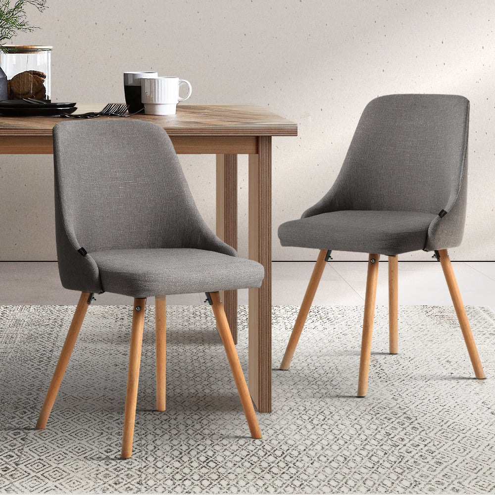 Artiss Kalmar Set of 2 Dining Chairs Beech Wooden Timber Chair Fabric Grey