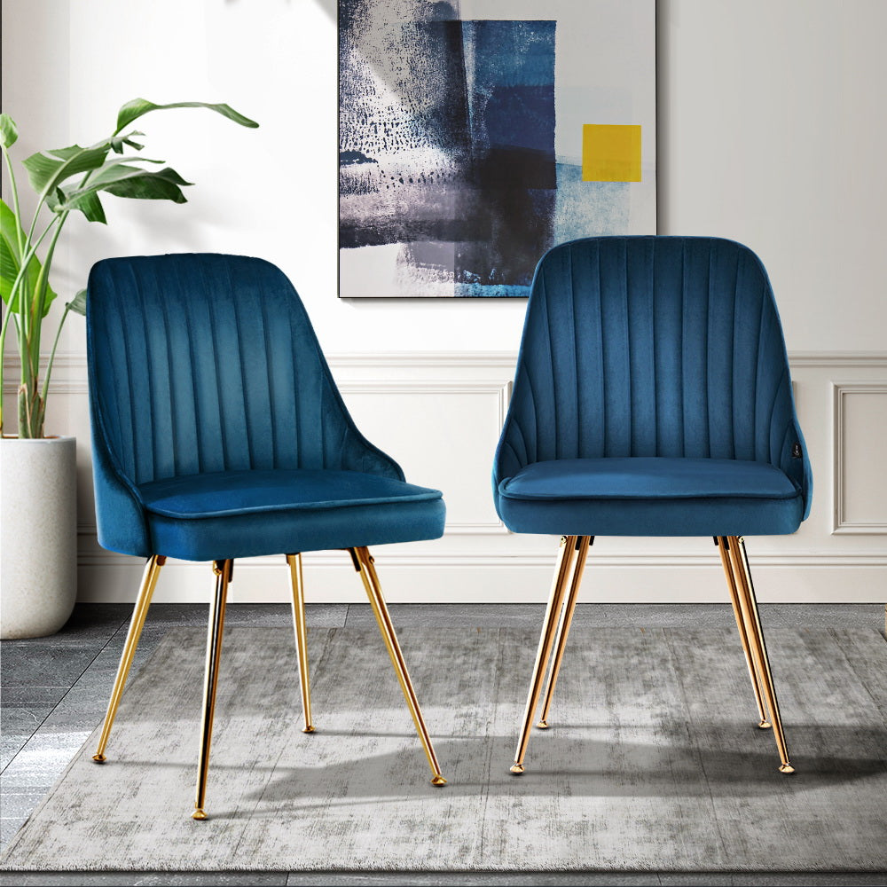 Artiss Nappa Set of 2 Dining Chairs Modern Metal Legs Velvet Blue