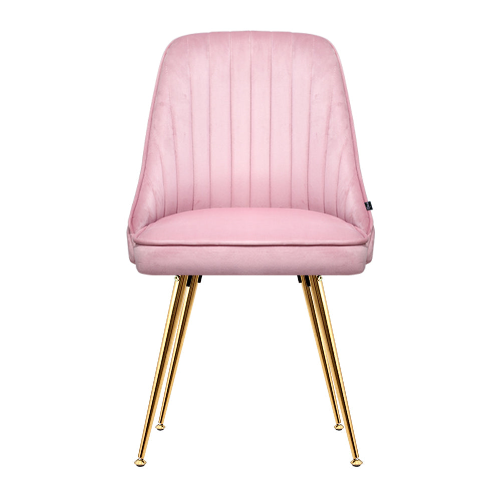 Artiss Nappa Set of 2 Accent Chairs Dining Chairs Retro Chair Velvet Pink