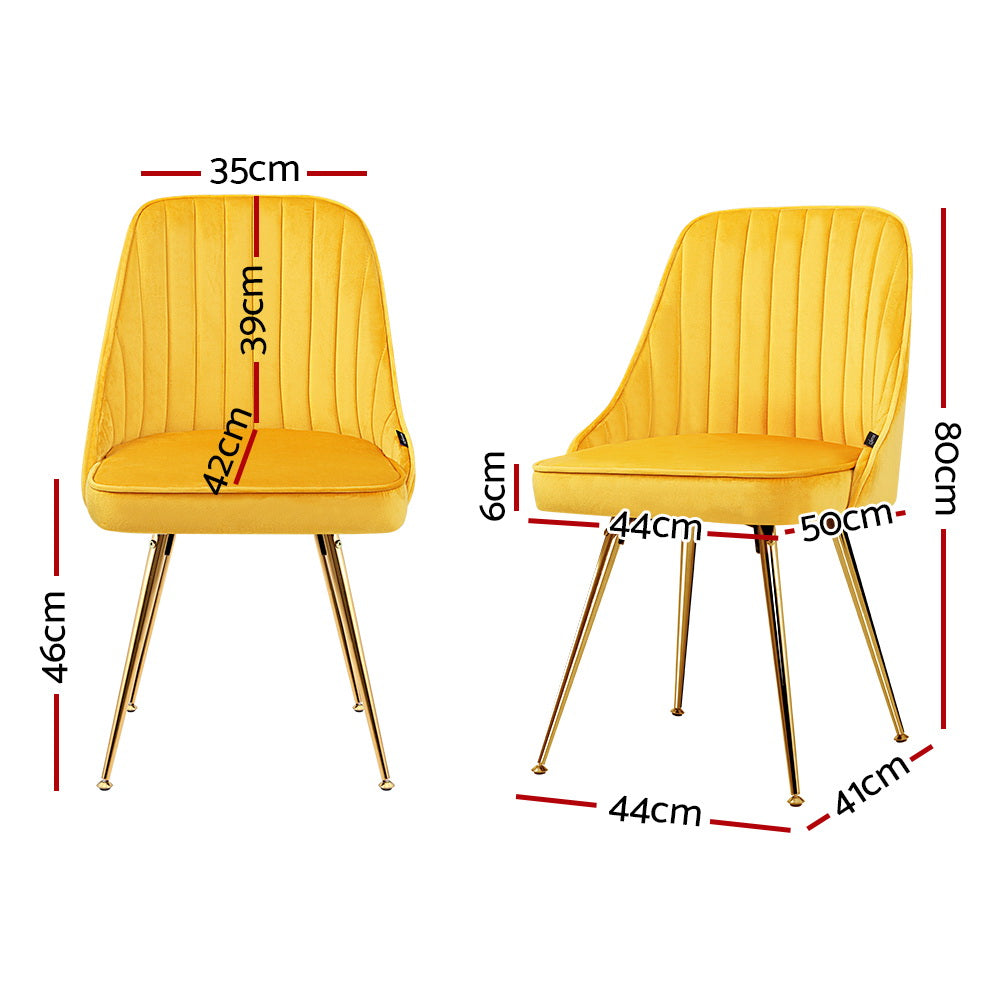 Artiss Nappa Set of 2 Dining Chairs Modern Metal Legs Velvet Yellow